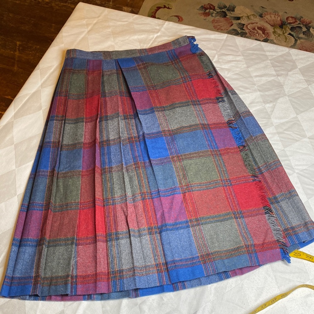 Vintage Wool Plaid Pleated Wrap Skirt